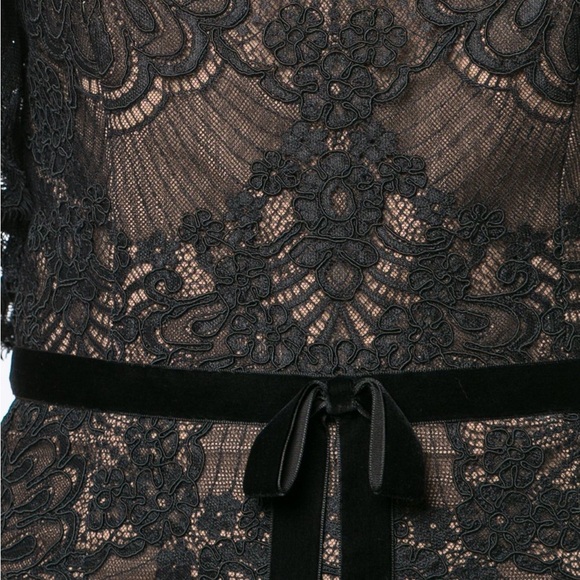 Marchesa Red Sleeveless Double Ruffle Lace Gown - Picture 3 of 6